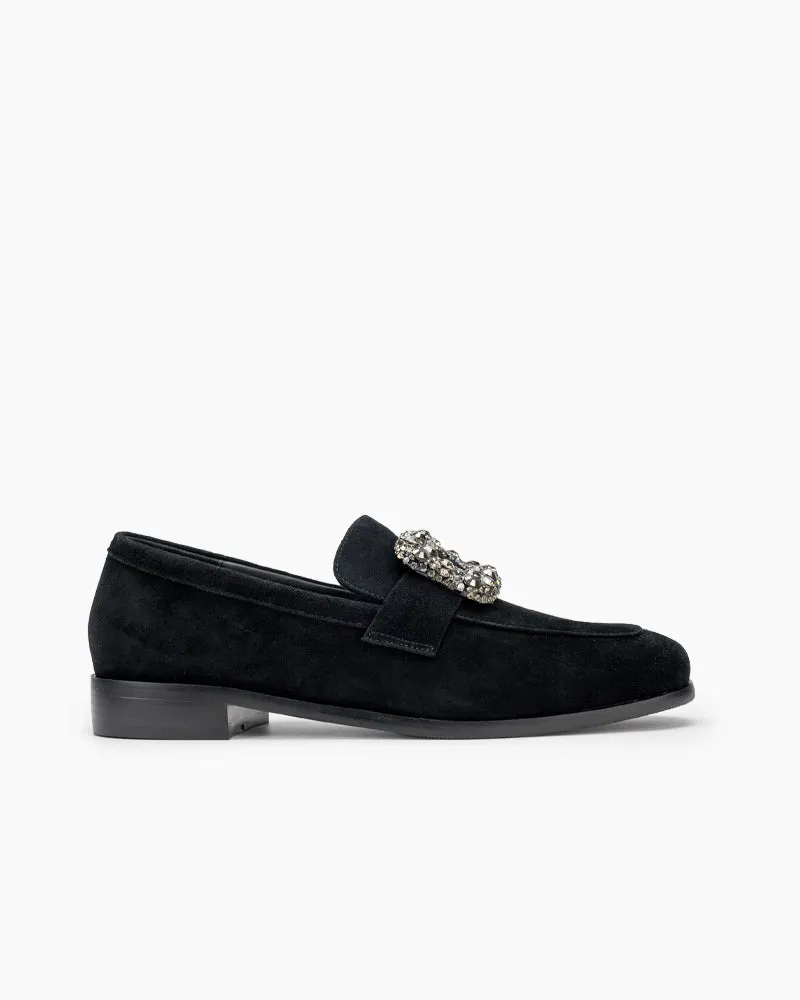 Rhinestones Buckle Round Toe Slip On Loafers