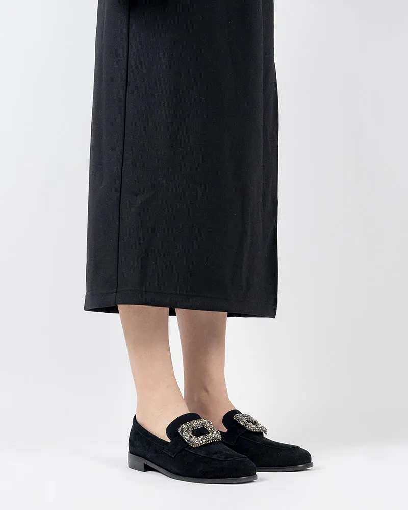 Rhinestones Buckle Round Toe Slip On Loafers