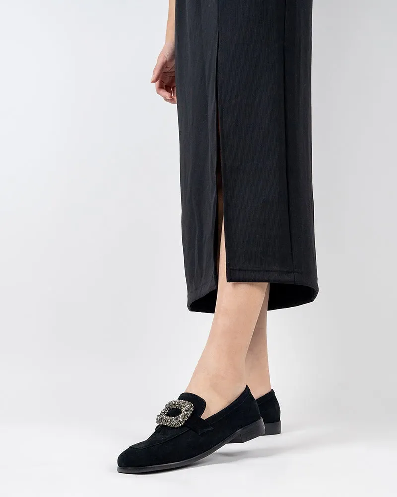 Rhinestones Buckle Round Toe Slip On Loafers