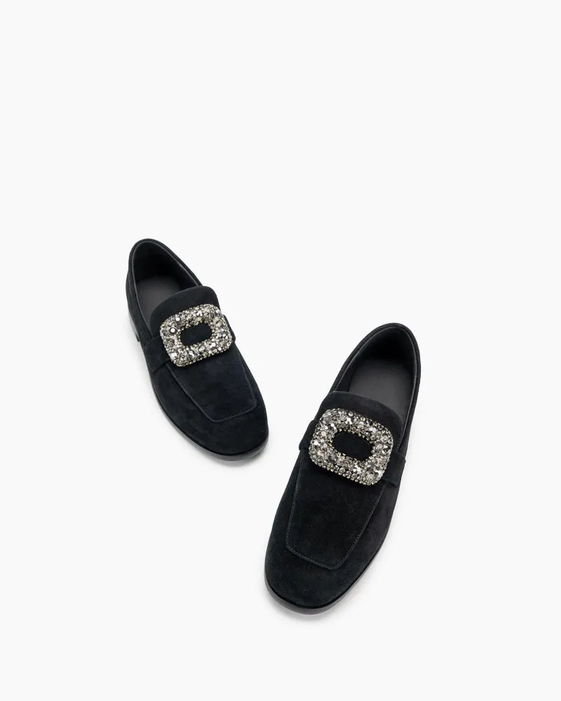 Rhinestones Buckle Round Toe Slip On Loafers