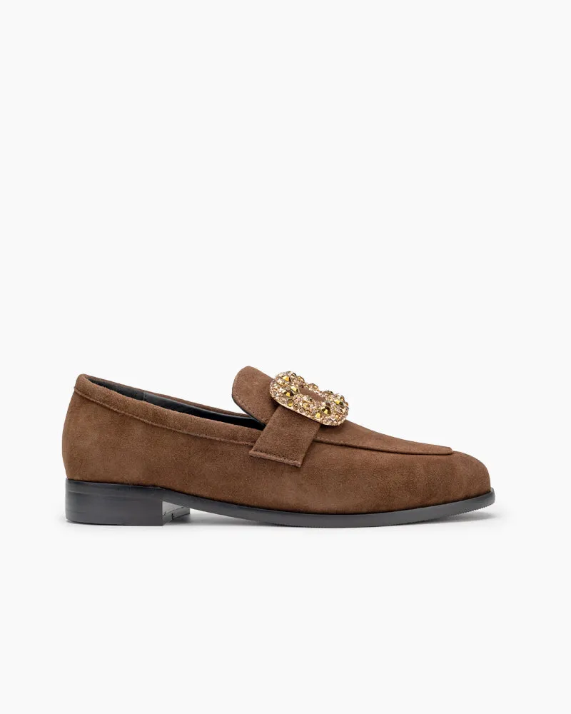 Rhinestones Buckle Round Toe Slip On Loafers