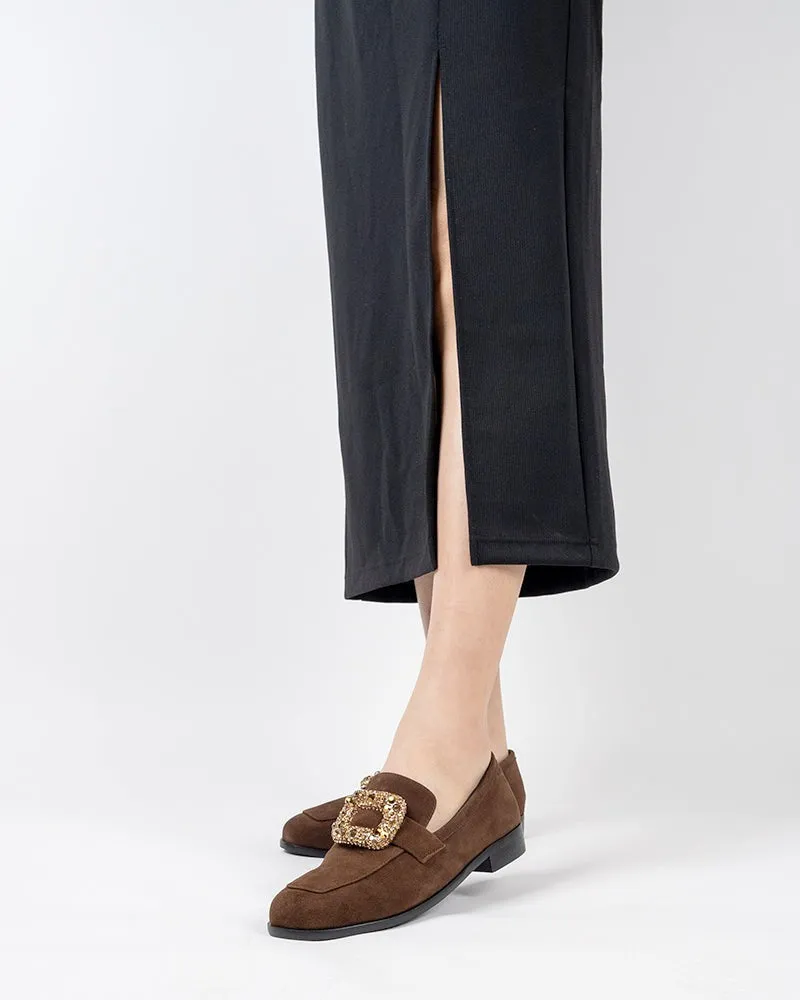 Rhinestones Buckle Round Toe Slip On Loafers