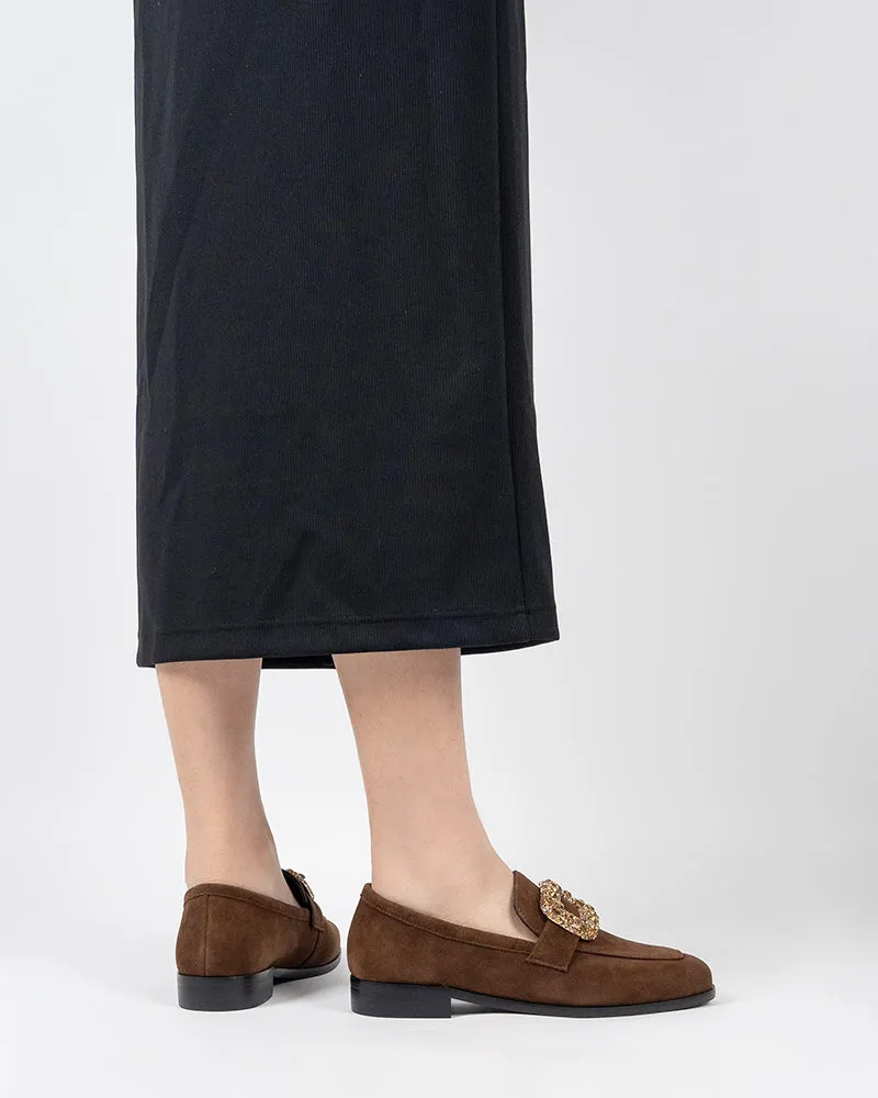 Rhinestones Buckle Round Toe Slip On Loafers
