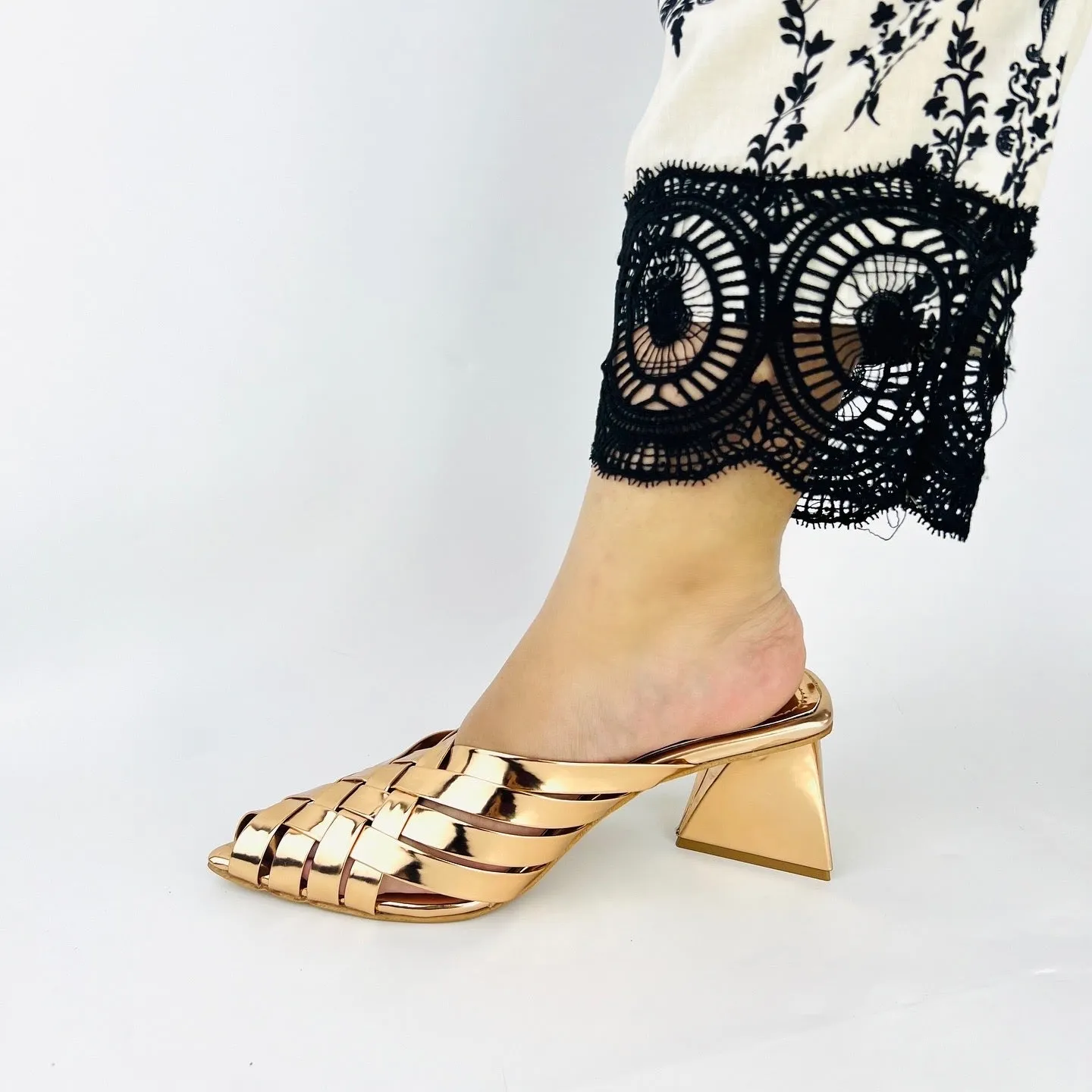 Spunkz Alfie Rose Gold Signature Slip-Ons Heeled Sandals for Ladies