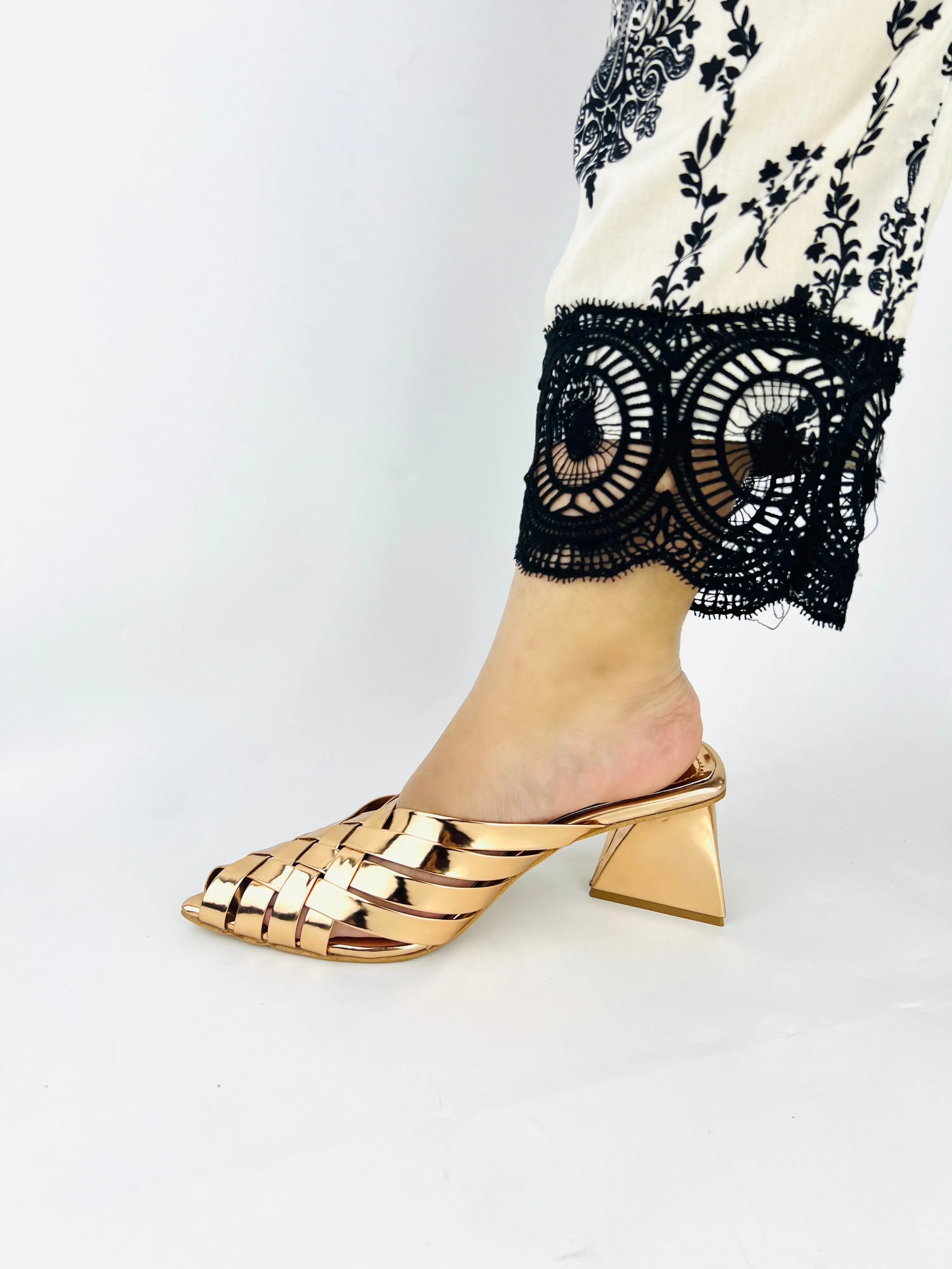 Spunkz Alfie Rose Gold Signature Slip-Ons Heeled Sandals for Ladies