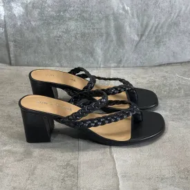 SUN STONE Women's Black Wiinie Braided Round-Toe Block-Heel Dress Sandals SZ 6