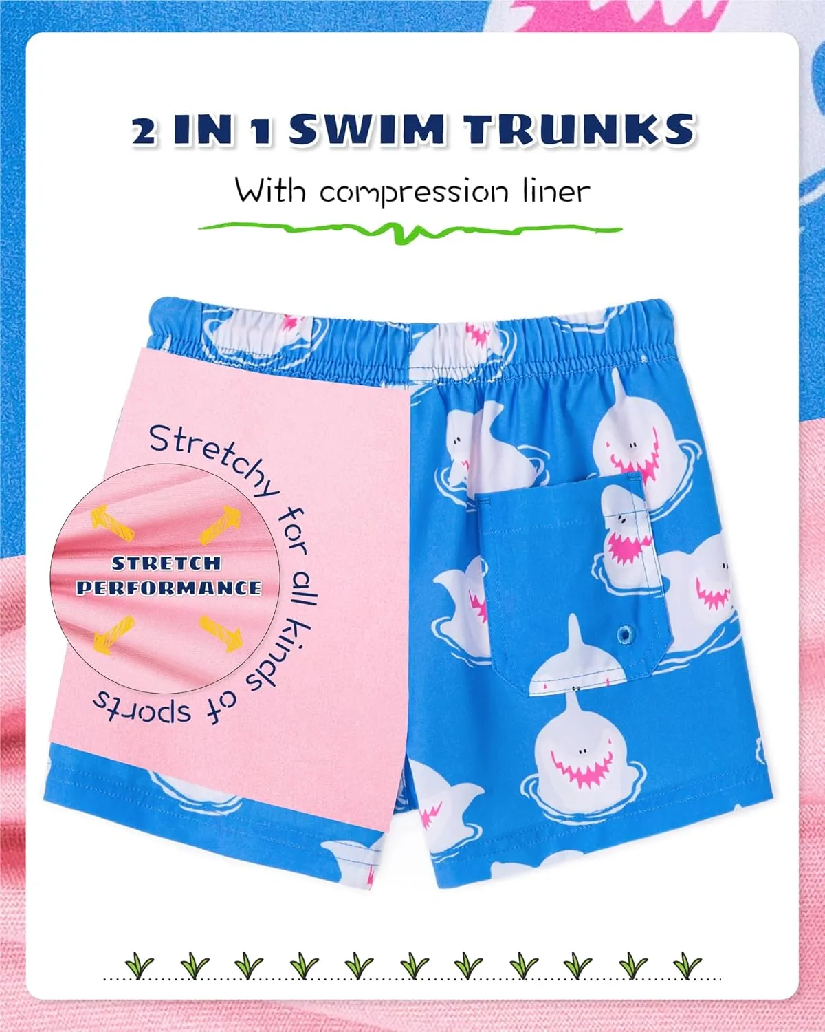 SURF CUZ Boys Swim Trunks with Boxer Brief Liner Toddler Boy Stretch Swimsuit Shorts Quick Dry Swimming Trunks Bathing Suit