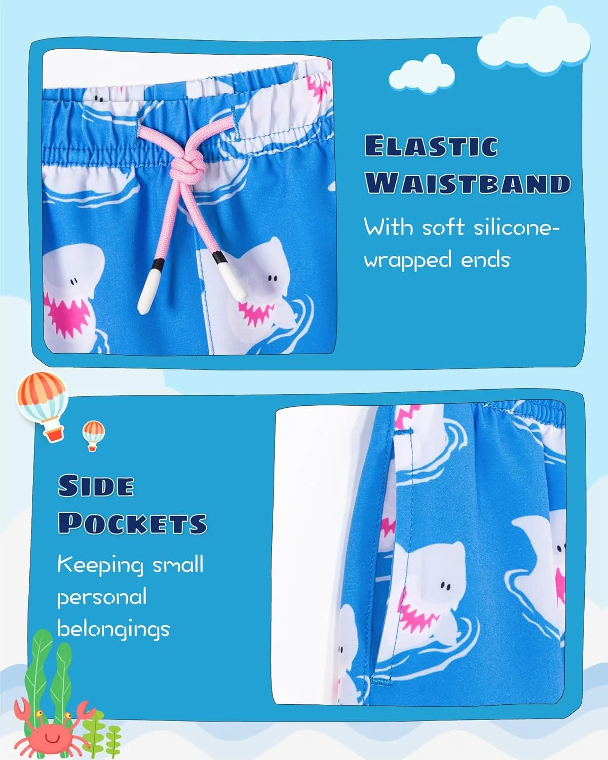 SURF CUZ Boys Swim Trunks with Boxer Brief Liner Toddler Boy Stretch Swimsuit Shorts Quick Dry Swimming Trunks Bathing Suit