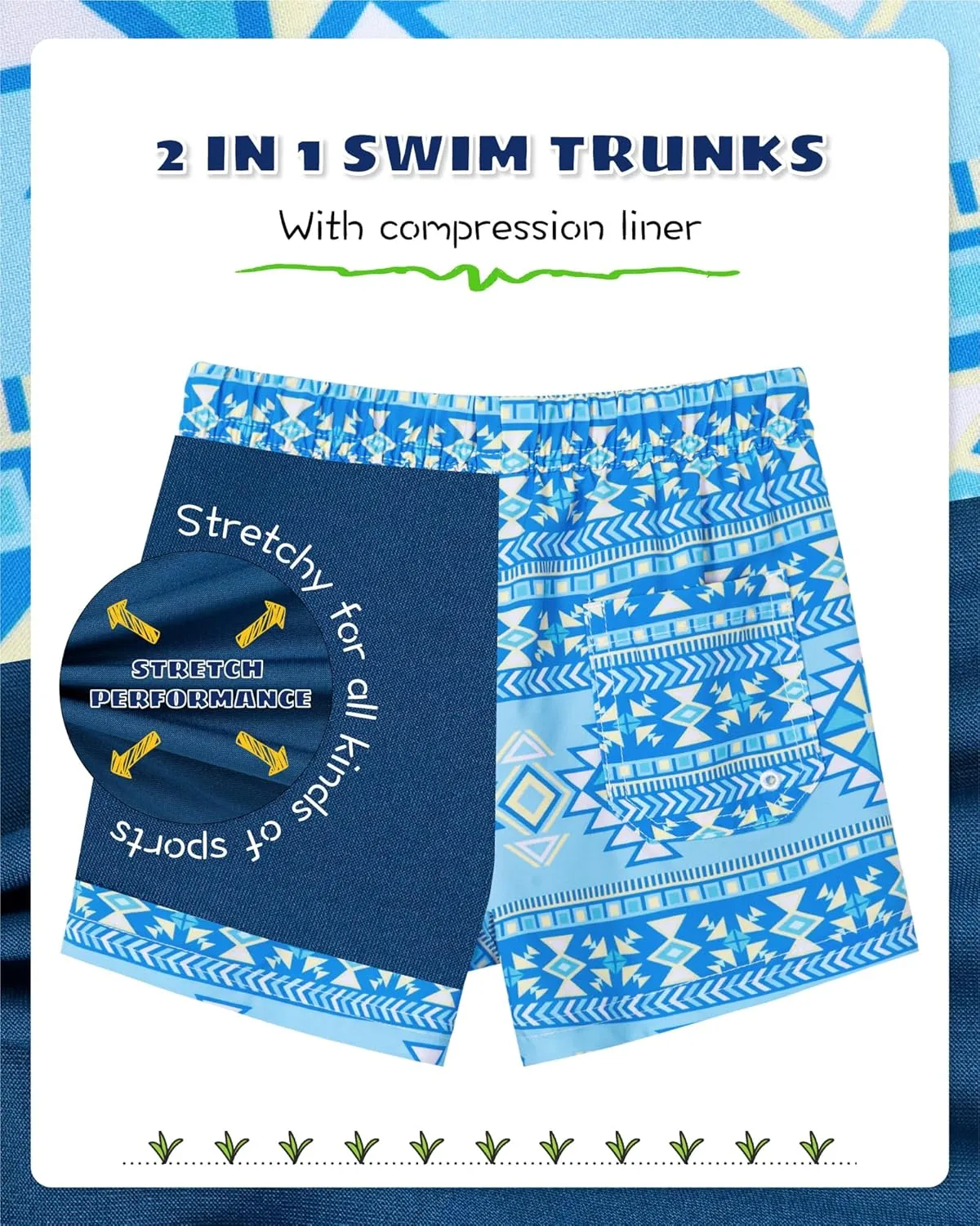 SURF CUZ Boys Swim Trunks with Boxer Brief Liner Toddler Boy Stretch Swimsuit Shorts Quick Dry Swimming Trunks Bathing Suit