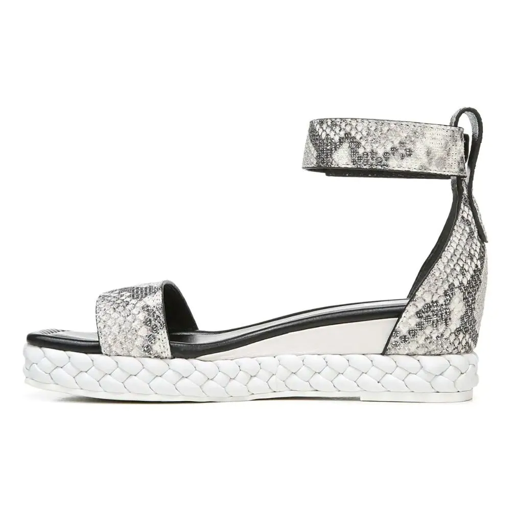 Tiana 2 Black and White Snake Leather Franco Sarto Wedge Sandals