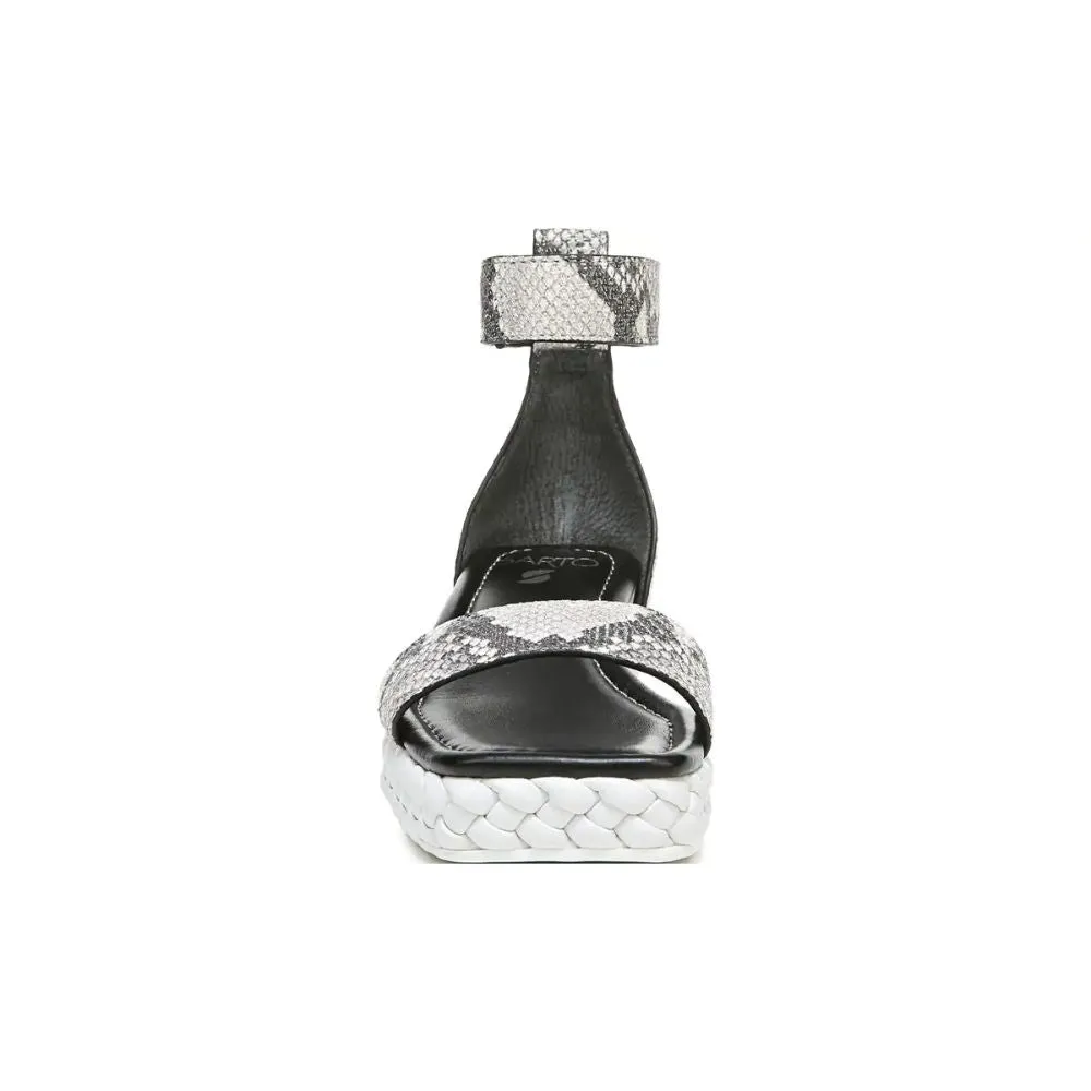Tiana 2 Black and White Snake Leather Franco Sarto Wedge Sandals