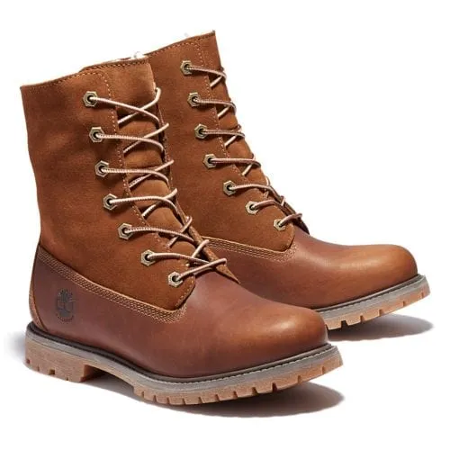 Timberland Women's Teddy Fleece Waterproof Boots- Tobacco Leather