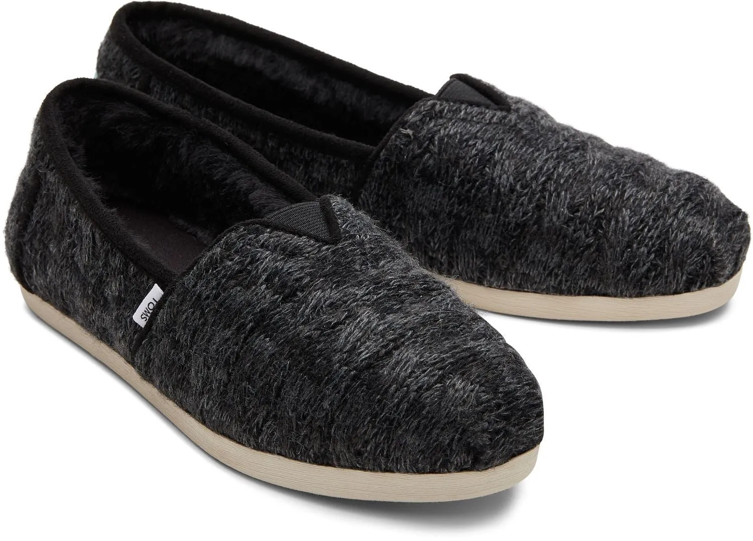 Toms Alpargata Black Faux Fur Womens Espadrilles Slipons Shoes