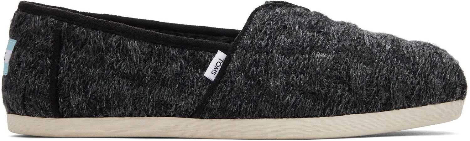 Toms Alpargata Black Faux Fur Womens Espadrilles Slipons Shoes