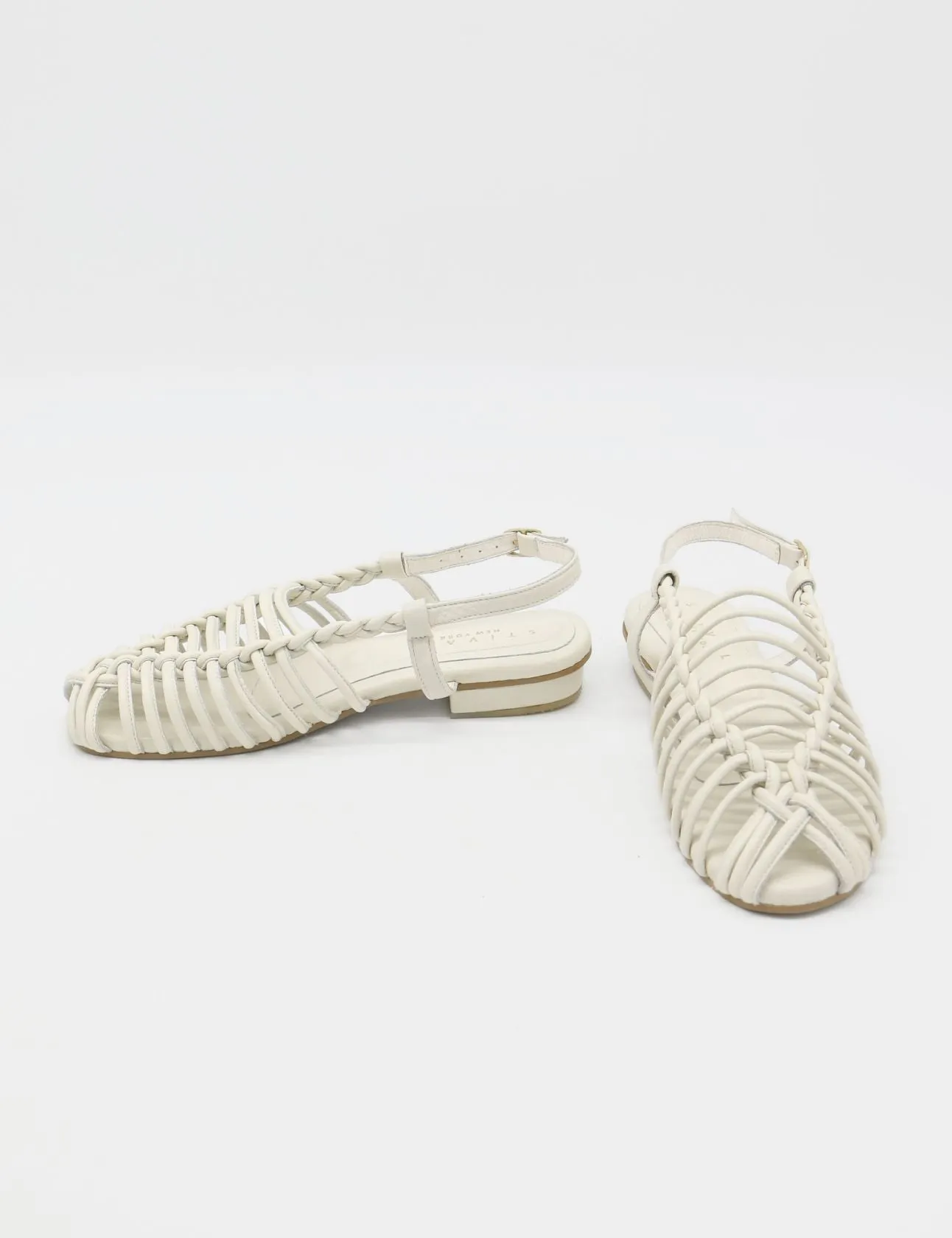 Troya braided crochet sandals in off white leather women shoes
