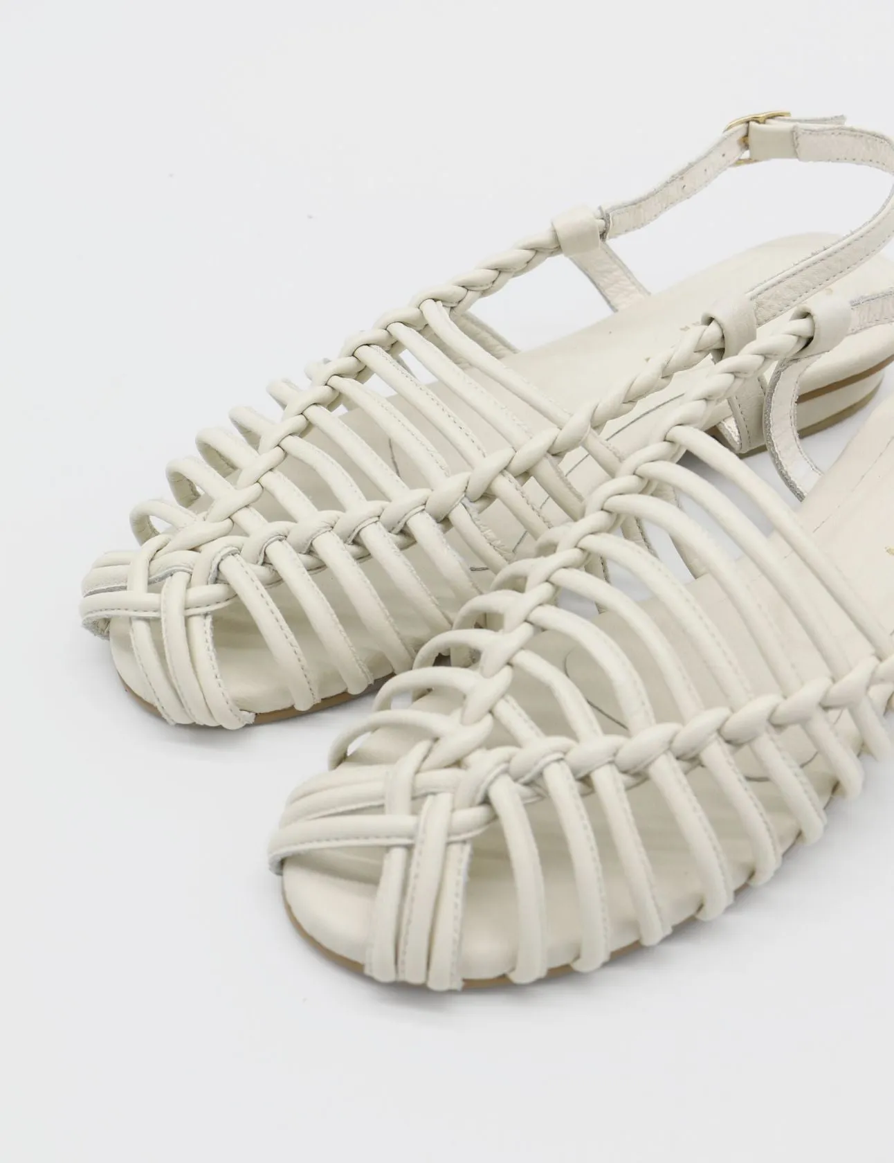 Troya braided crochet sandals in off white leather women shoes