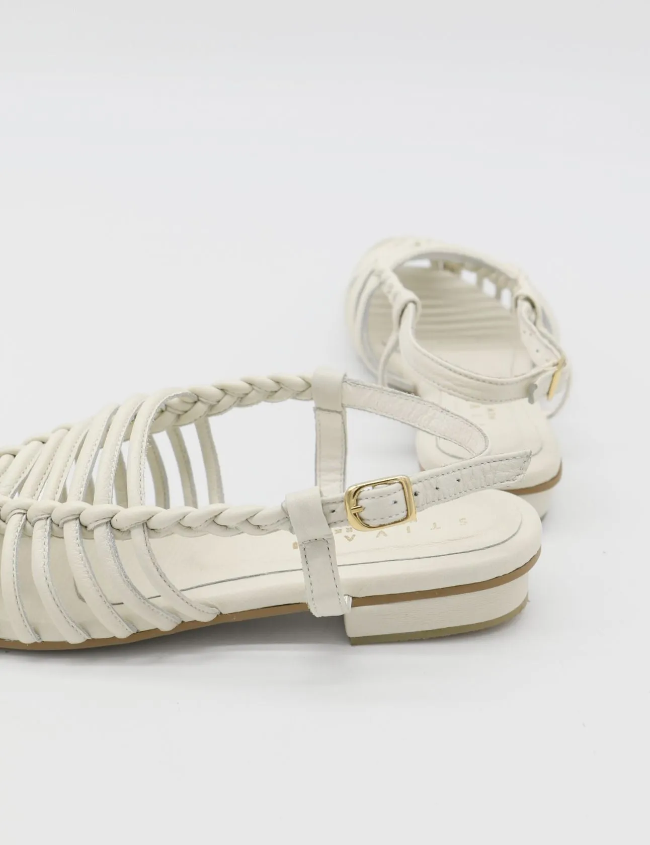 Troya braided crochet sandals in off white leather women shoes