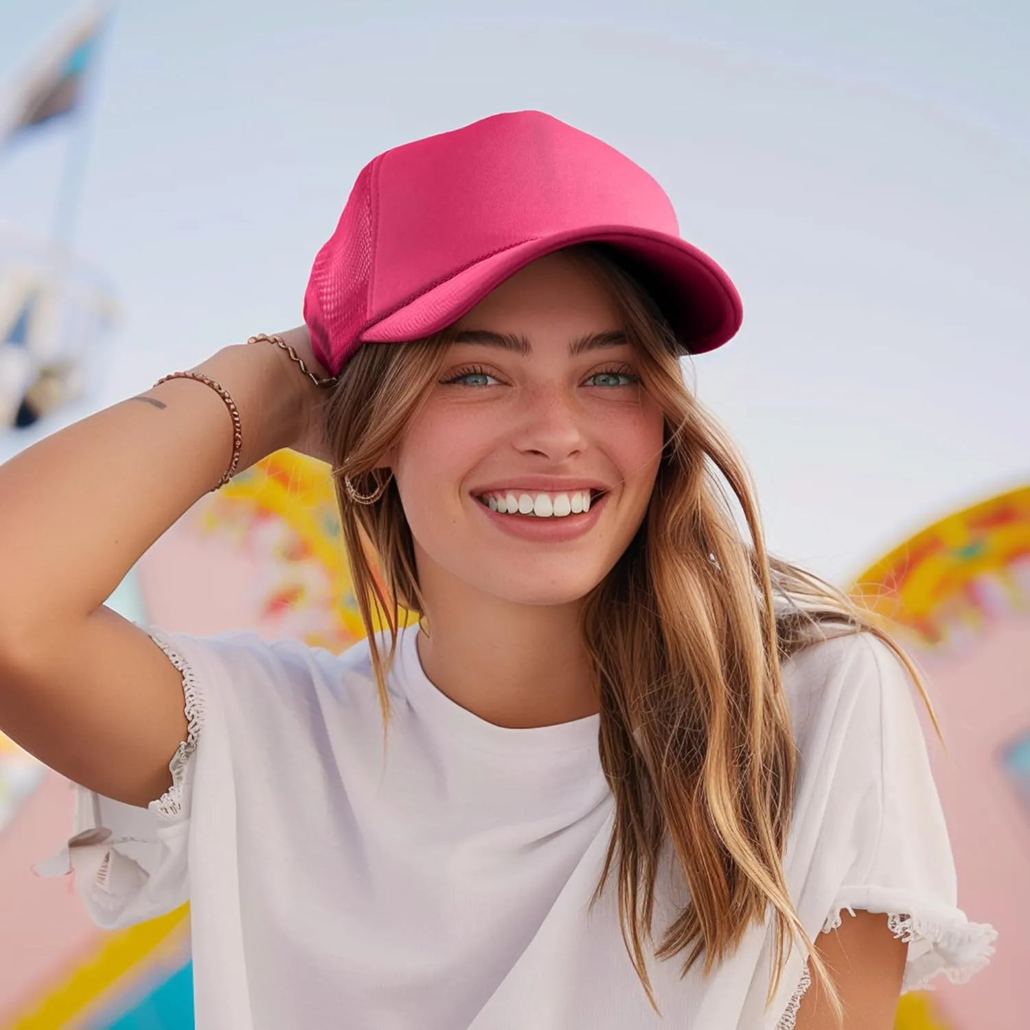 Trucker Hat Mesh Cap Solid Colors Lightweight with Adjustable Strap Small Braid