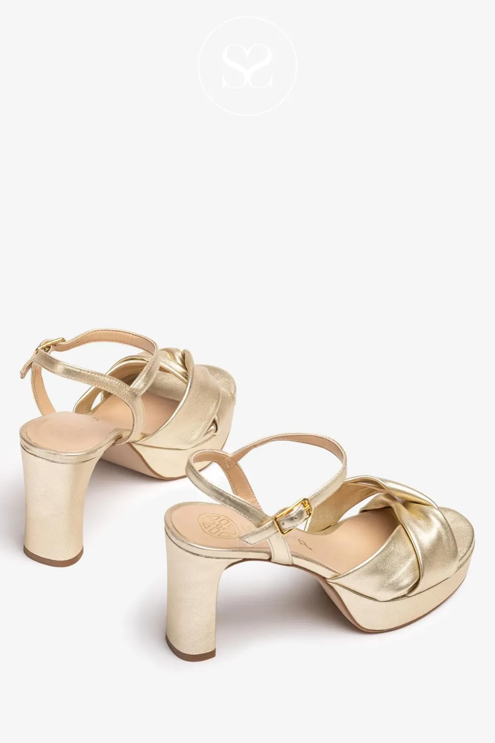 UNISA ONOA GOLD LEATHER BLOCK HEEL PLATFORM SANDALS