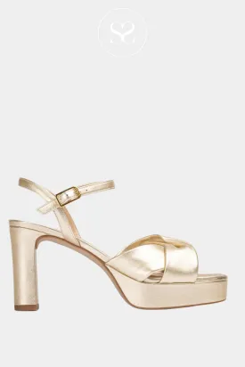 UNISA ONOA GOLD LEATHER BLOCK HEEL PLATFORM SANDALS
