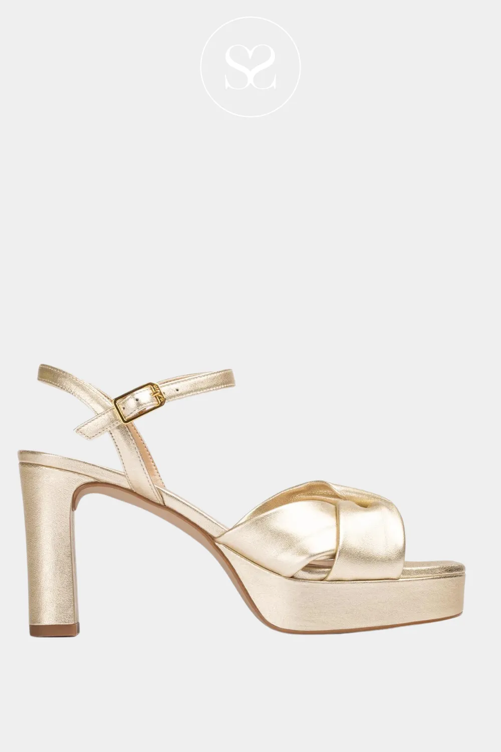 UNISA ONOA GOLD LEATHER BLOCK HEEL PLATFORM SANDALS