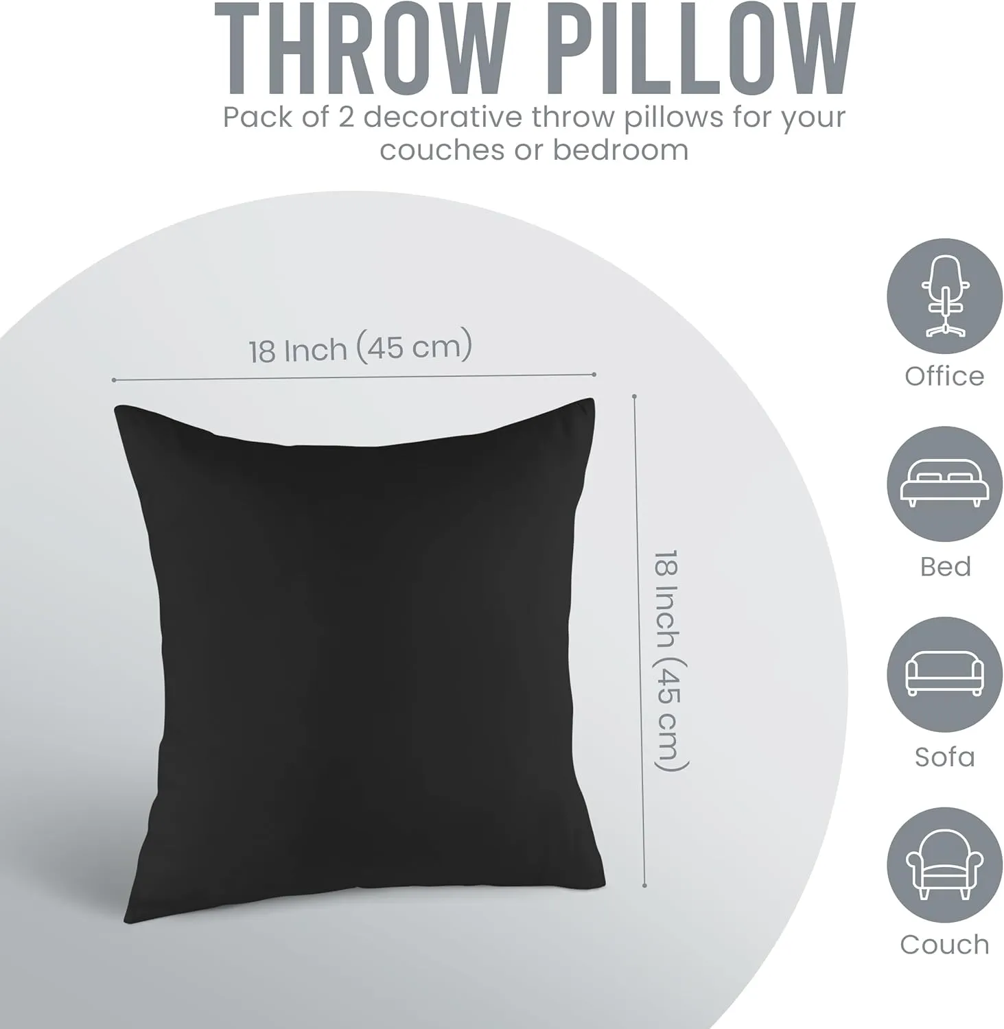 Utopia Bedding Throw Pillows Insert (Pack of 2, Black) - 18 x 18 Inches Bed and Couch Pillows - Indoor Decorative Pillow
