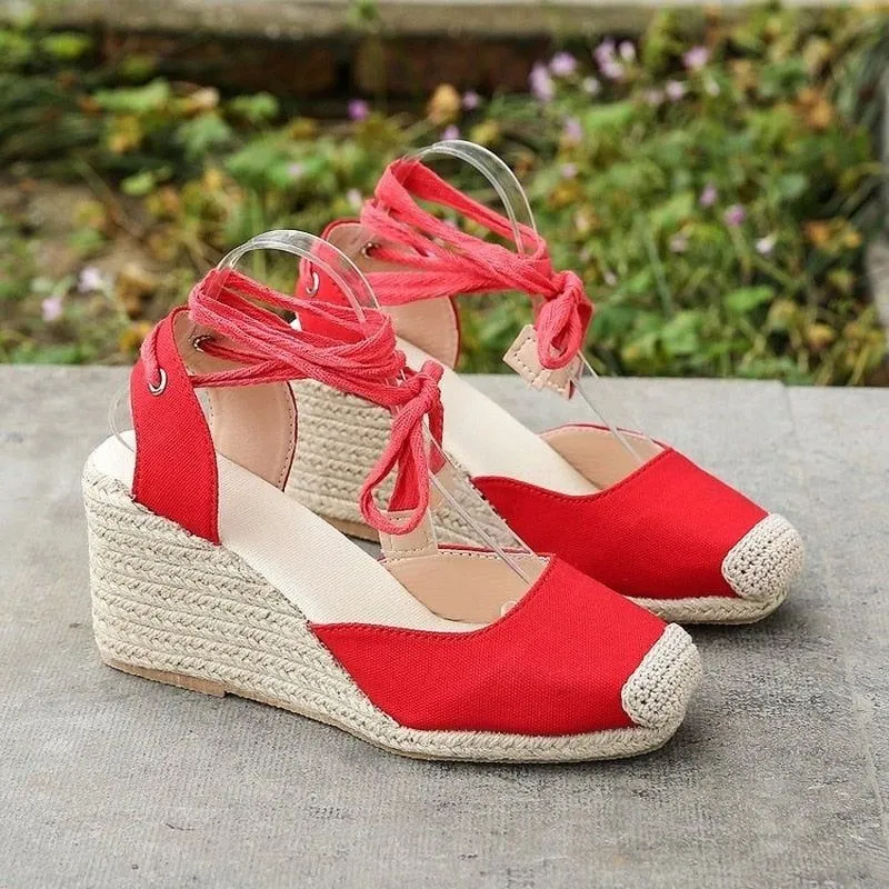 Women's Espadrille Wedge Platform Comfortable Lace Up Summer Shoes
