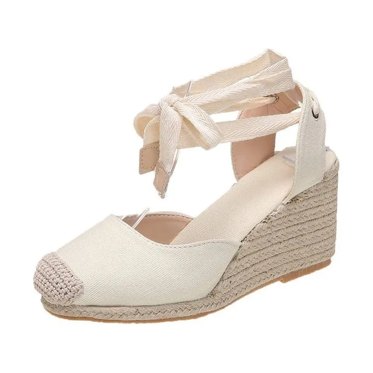Women's Espadrille Wedge Platform Comfortable Lace Up Summer Shoes