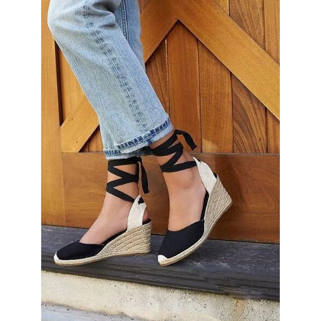 Women's Espadrille Wedge Platform Comfortable Lace Up Summer Shoes