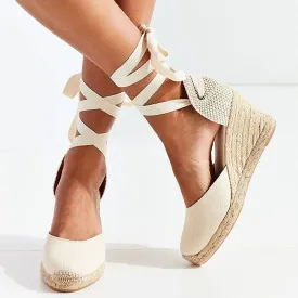 Women's Espadrille Wedge Platform Comfortable Lace Up Summer Shoes