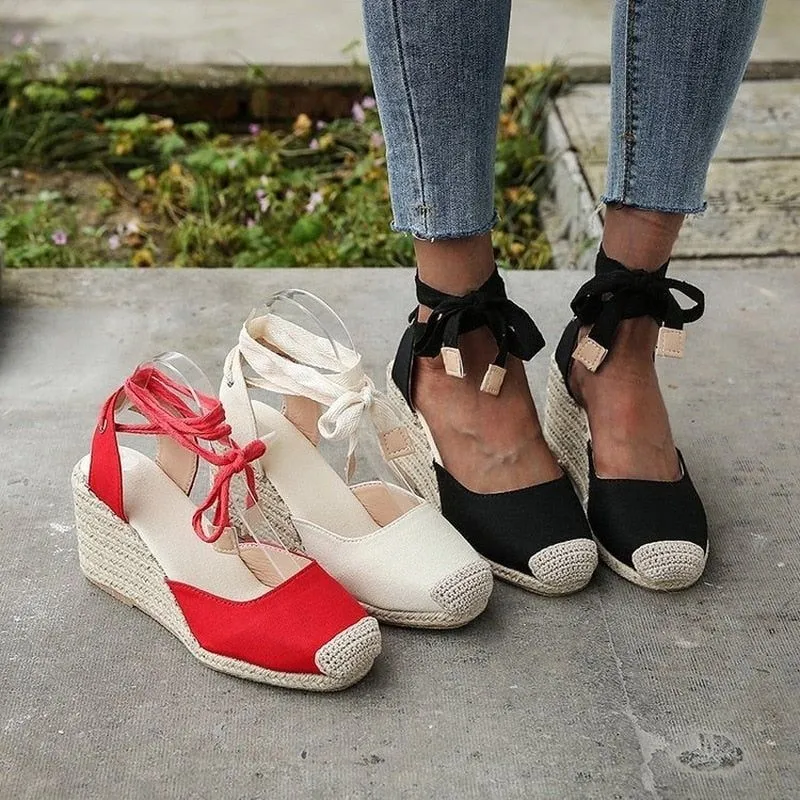 Women's Espadrille Wedge Platform Comfortable Lace Up Summer Shoes