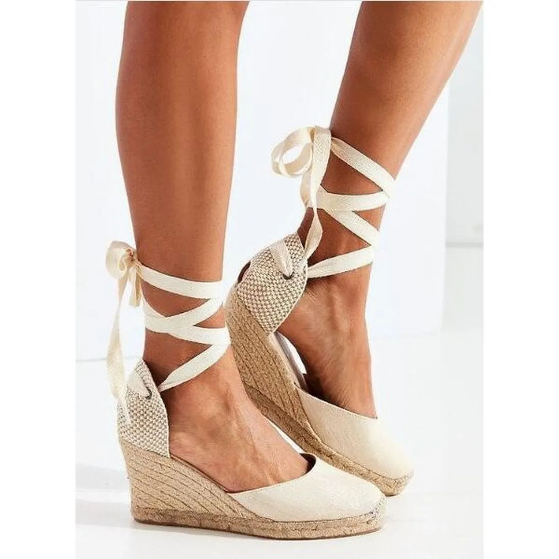 Women's Espadrille Wedge Platform Comfortable Lace Up Summer Shoes