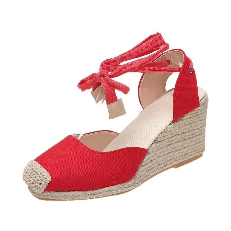Women's Espadrille Wedge Platform Comfortable Lace Up Summer Shoes