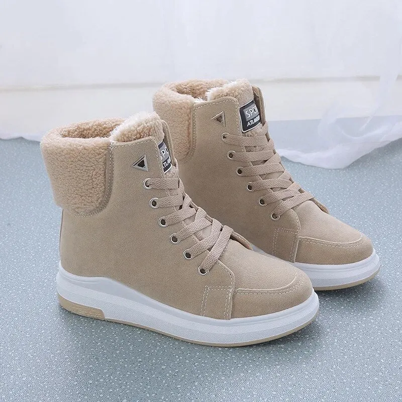 Women's Platform Boots – Winter Sneakers with Warm Fur Plush, Lace-Up Casual Chunky Fashion Sneakers for Women