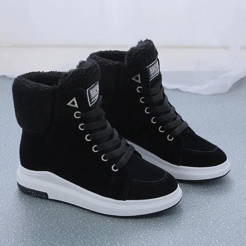 Women's Platform Boots – Winter Sneakers with Warm Fur Plush, Lace-Up Casual Chunky Fashion Sneakers for Women