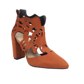 Women's Pointed Toe Carved Cutout Back Zippers Block Heel Sandals