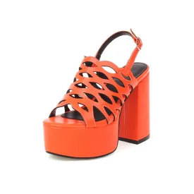 Women's Snake Printed Hollow Out Thick Sole Block Heel Platform Sandals