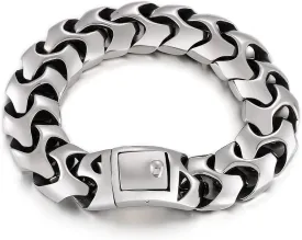 Wrist Armor Style Chain Men Bracelet Stainless Steel Punk Jewelry Silver Black Cool Gifts for Mens 8.26in/8.66in/9.05in/9.44in
